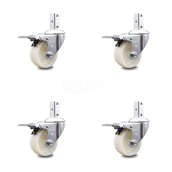 3 Inch Nylon Wheel Swivel 3/4 Inch Square Stem Caster Set Total Lock Brake SCC